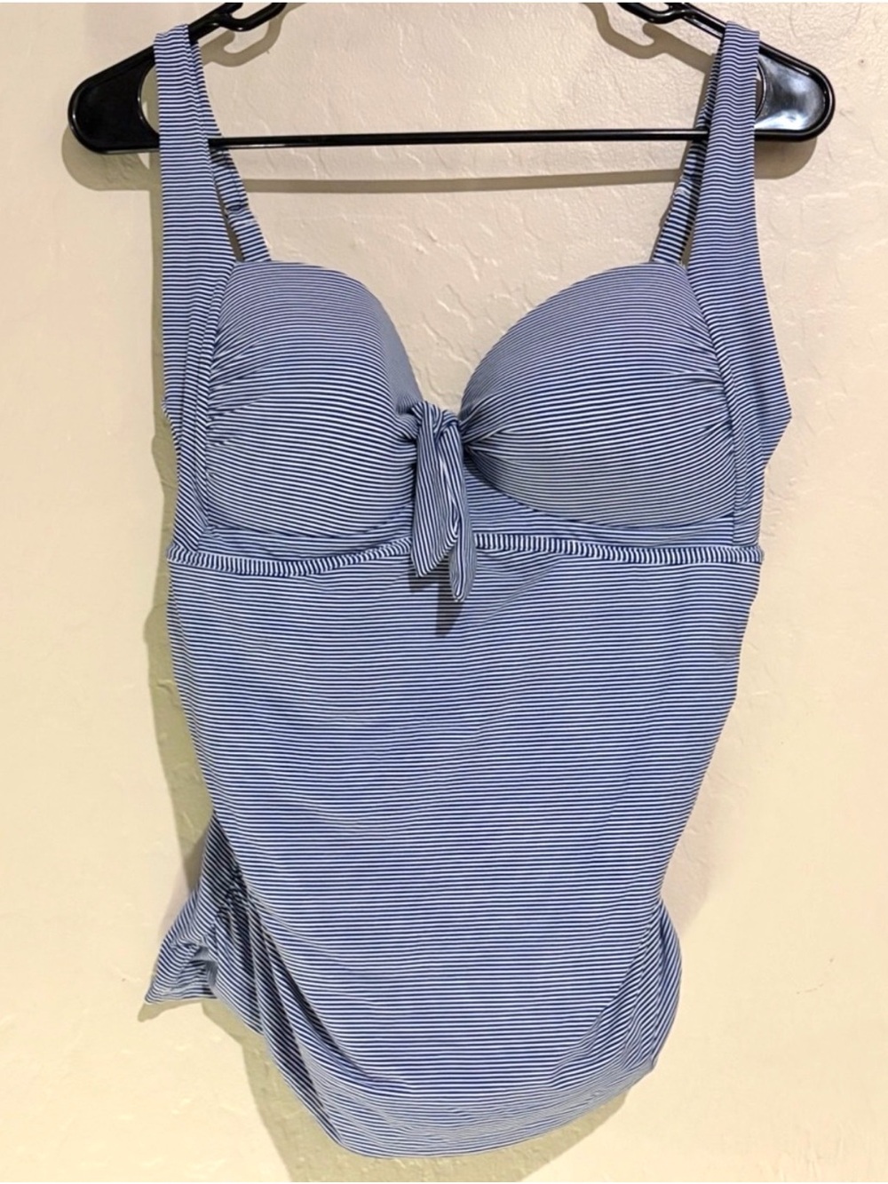 Liz Claiborne Striped Tankini Molded Cups Side Boning Ruched Swim Top- Size L